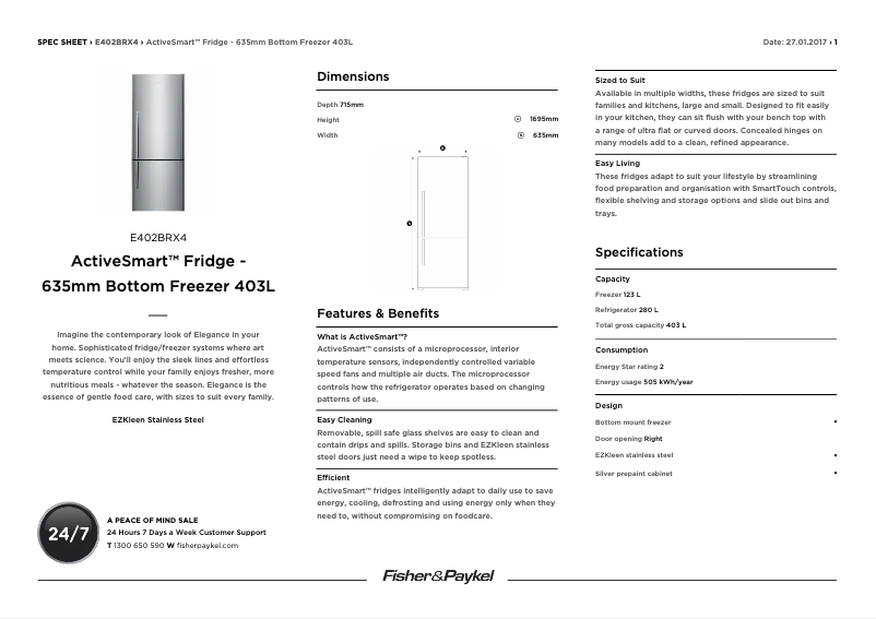 Page n°1 - Fiche technique Fisher & Paykel E402BRX4