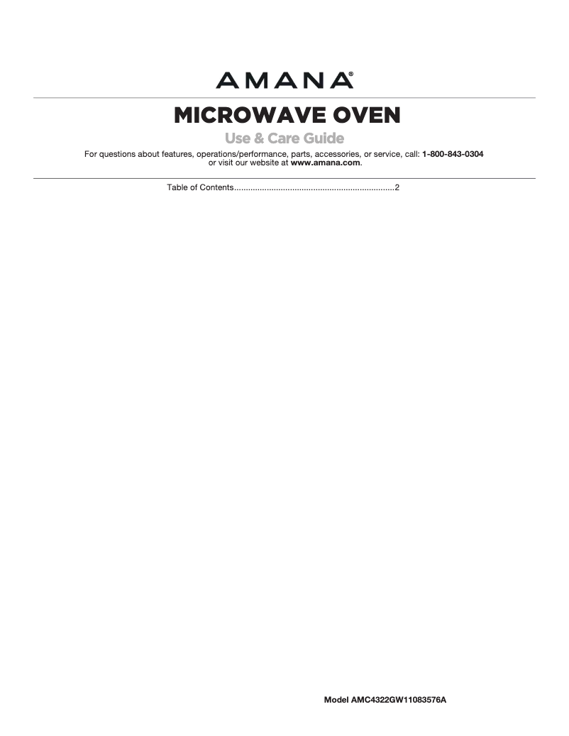 Page n°1 - Manuel d'utilisation et d'entretien Amana AMC4322GS