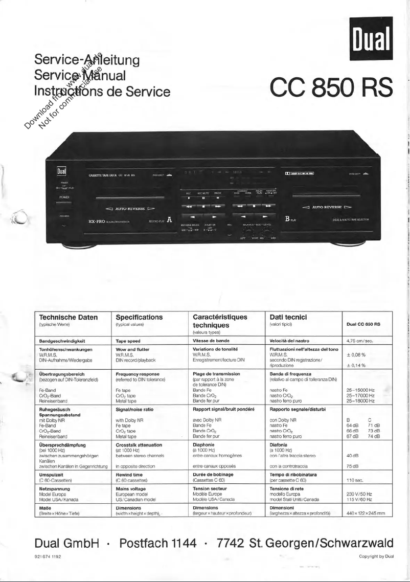 Page 1 de la notice Manuel utilisateur Dual C 850 RS