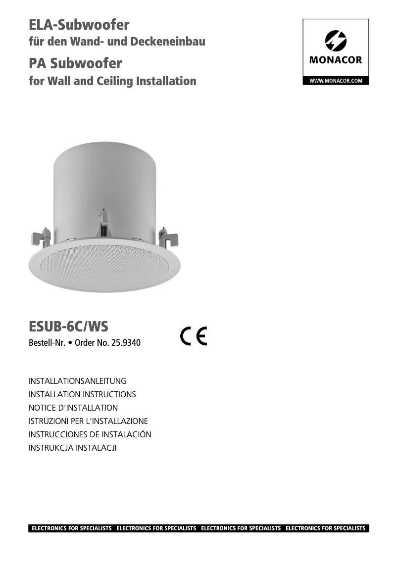 Page n°1 - Manuel utilisateur Monacor ESUB-6C/WS