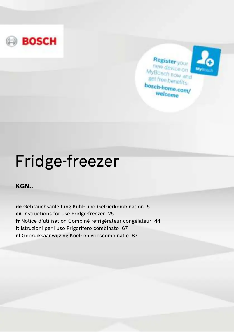 Page n°1 - Manuel utilisateur Bosch KGN39VLEB
