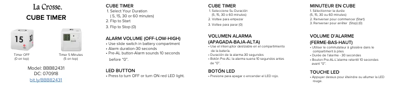 Page 1 de la notice Manuel utilisateur La Crosse Technology BBB82431