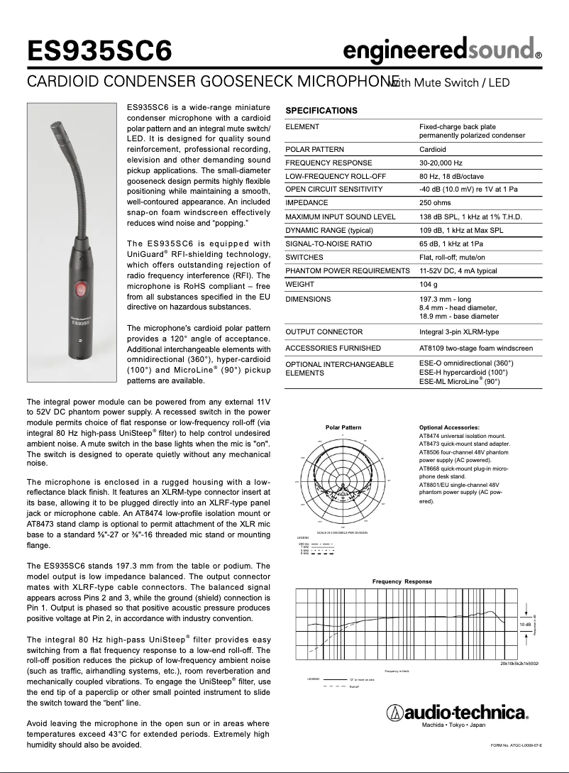 Página 1 del manual Manual de usuario Audio-Technica ES935SC6