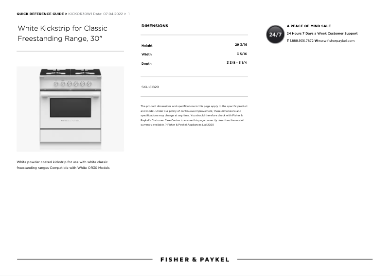 Page 1 de la notice Manuel utilisateur Fisher & Paykel KICKOR30W1