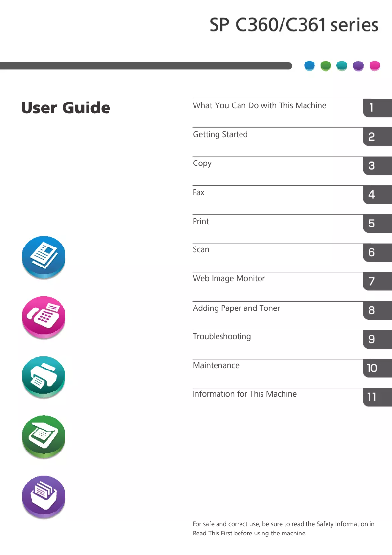 Page 1 of the manual User Manual Ricoh SP C360SFNw