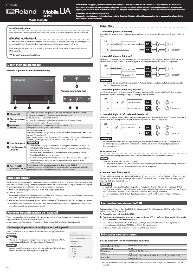 Page n°1 - Manuel utilisateur Roland Mobile UA UA-M10