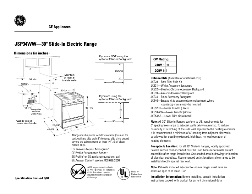 First page image of the manual for JSP34WWWW