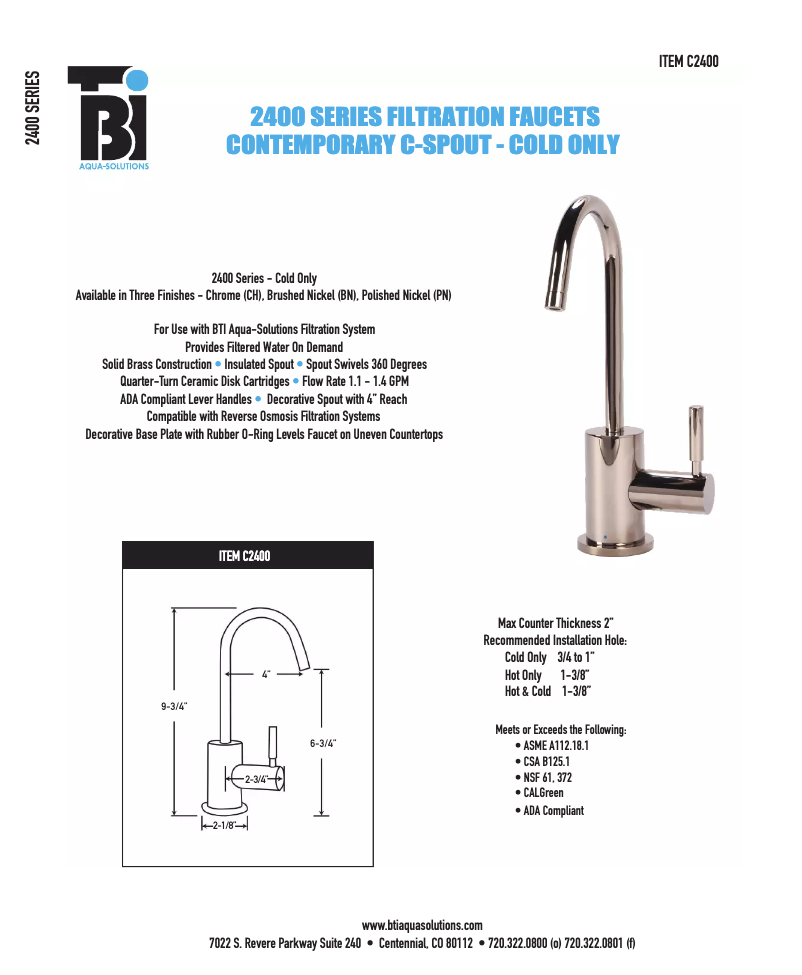 Page n°1 - Fiche technique BTI Aqua-Solutions C2400