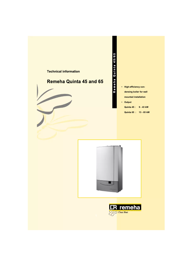 Page 1 de la notice Manuel utilisateur Remeha Quinta 45/65