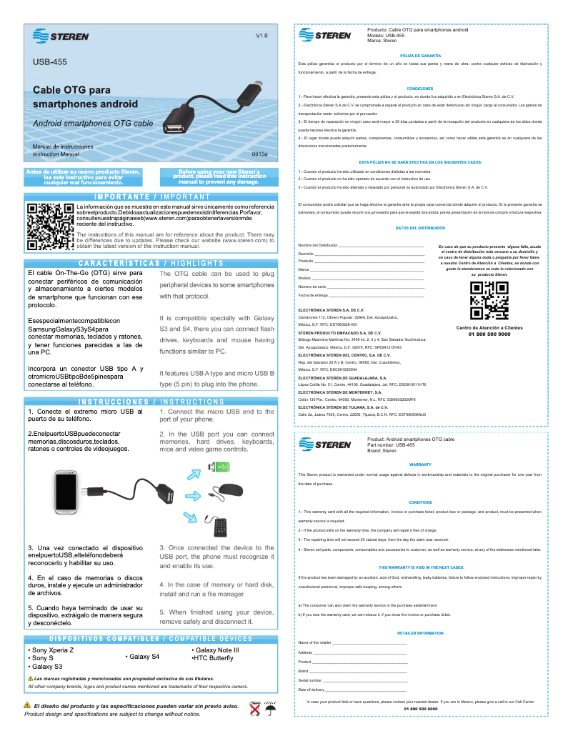 Page n°1 - Manuel utilisateur Steren USB-455