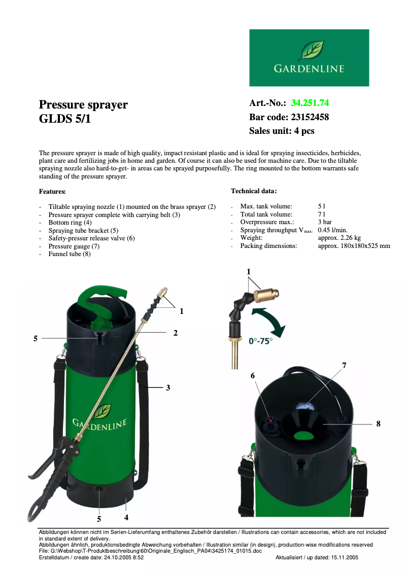 Page 1 de la notice Manuel utilisateur Gardenline GLDS 5/1
