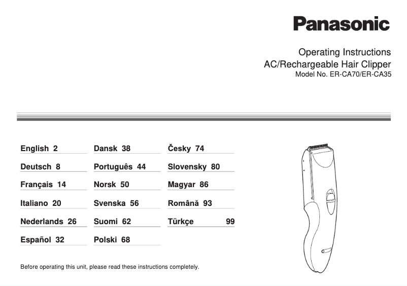 Page 1 de la notice Manuel utilisateur Panasonic ER-CA35