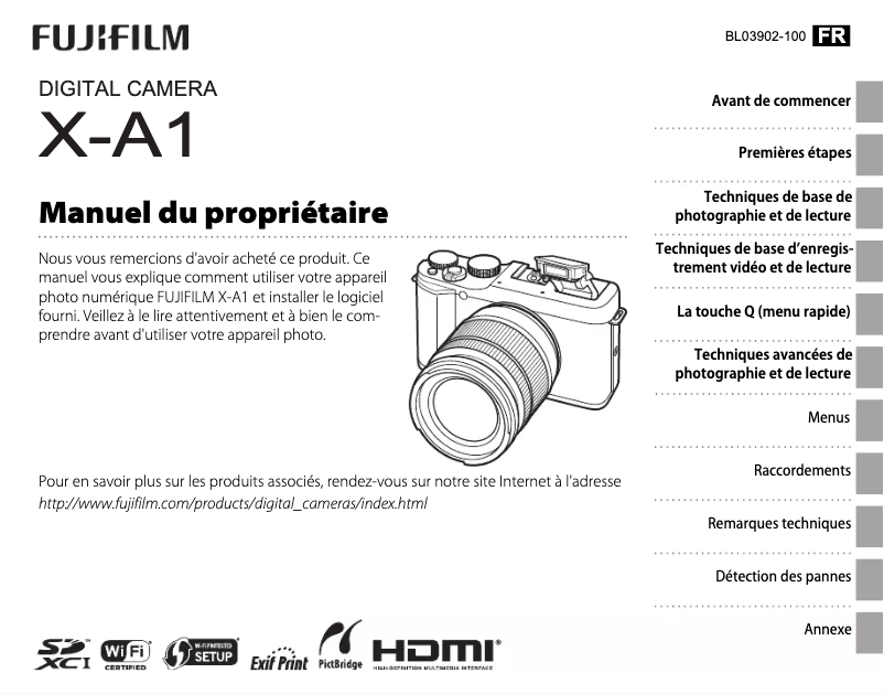 Image de la première page du manuel de l'appareil X-A1