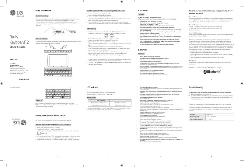 Page 1 de la notice Manuel utilisateur LG Rolly KBB-710