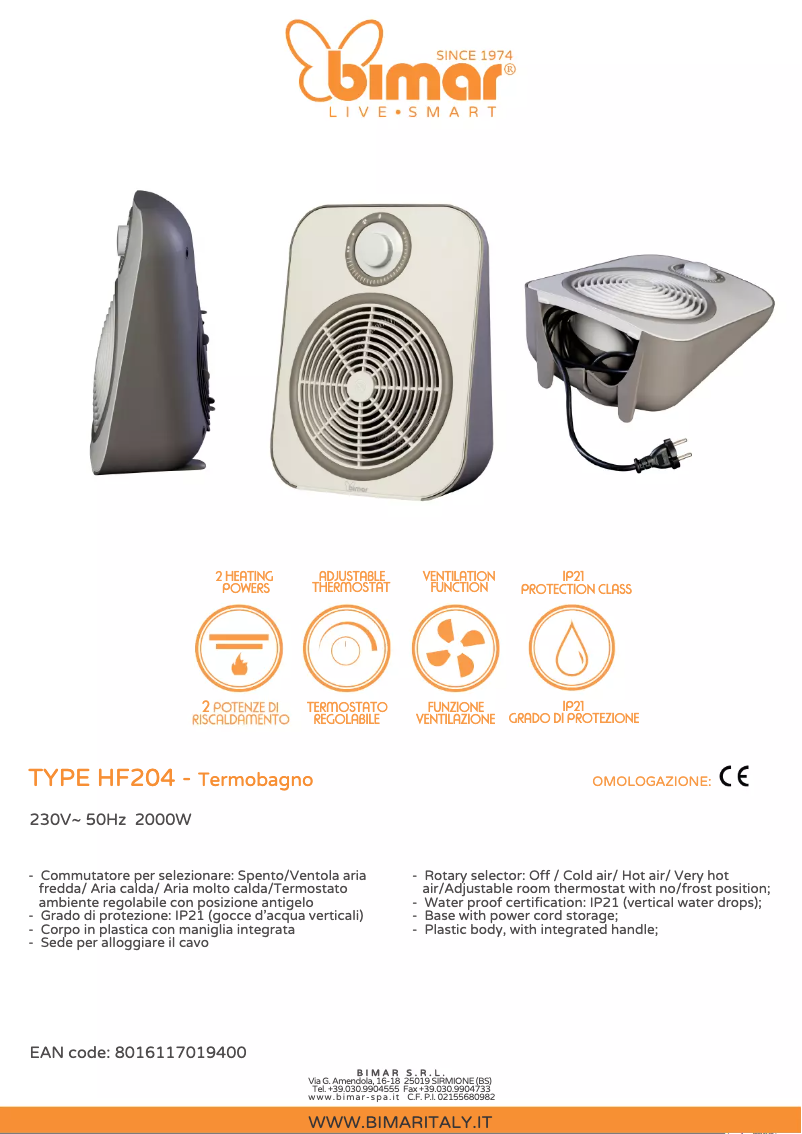 Página 1 del manual Ficha técnica Bimar HF204