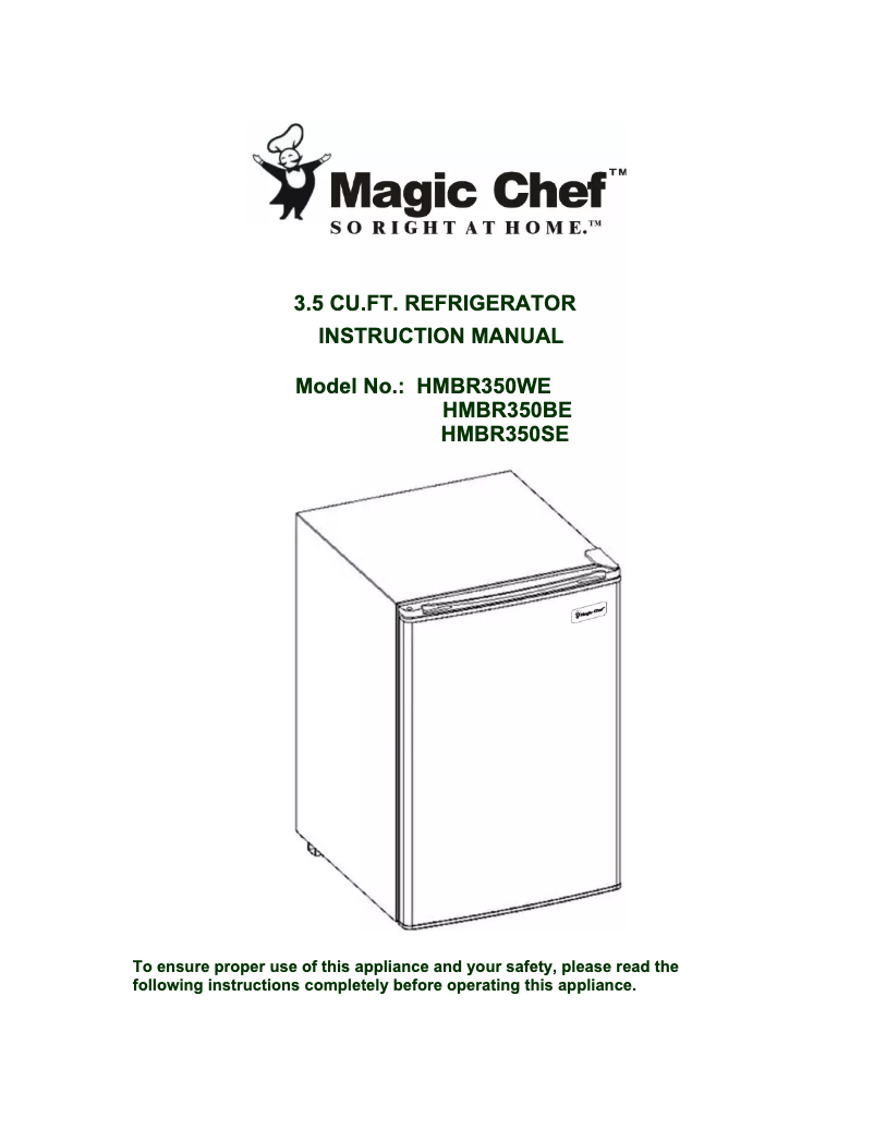 Page 1 de la notice Manuel utilisateur Magic Chef HMBR350BE