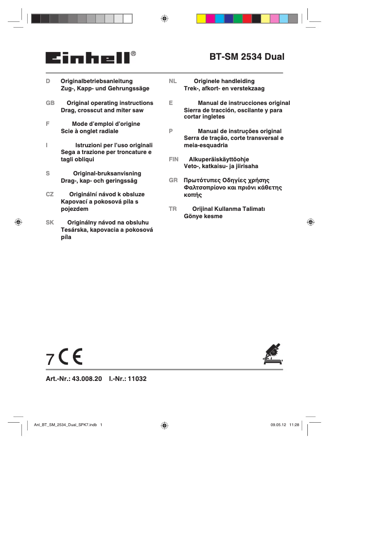 Page 1 de la notice Manuel utilisateur Einhell BT-SM 2534