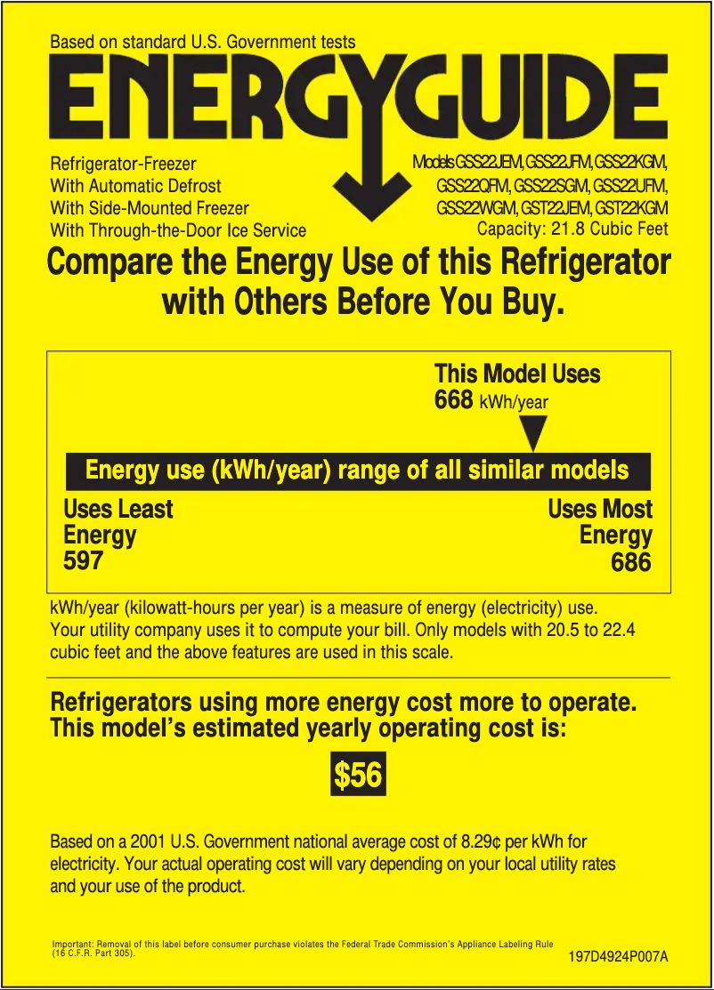 Page n°1 - Label énergétique GE GSS22QFMWW