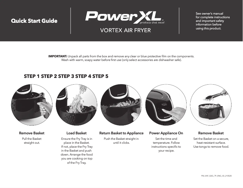 Page 1 de la notice Guide de démarrage rapide PowerXL Vortex Air Fryer HF-5096DT-P