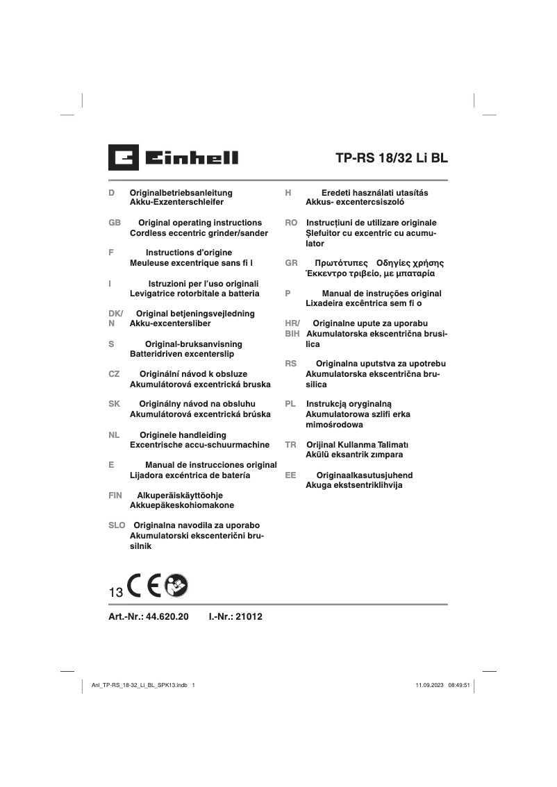 Page n°1 - Manuel utilisateur Einhell TP-RS 18/32 Li BL