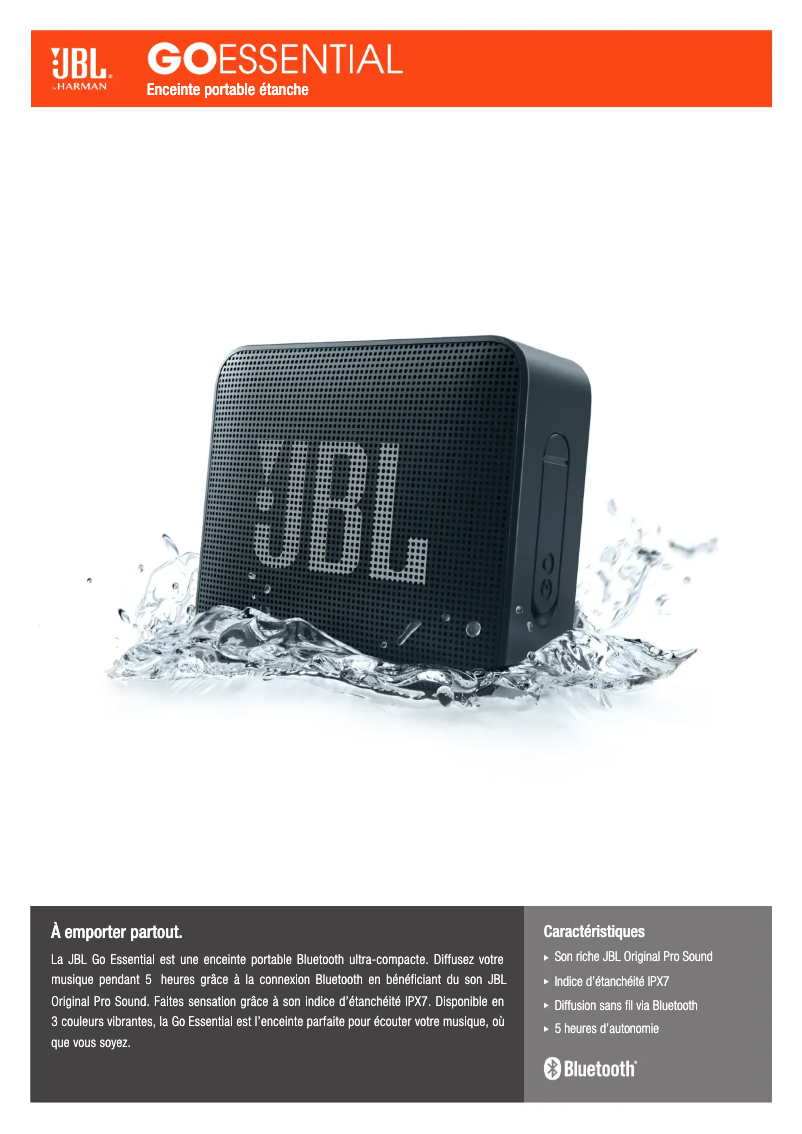 Page 1 de la notice Fiche technique JBL Go Essential