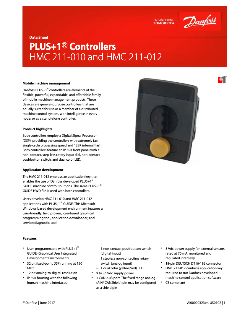 Page 1 de la notice Fiche technique Danfoss HMC-211