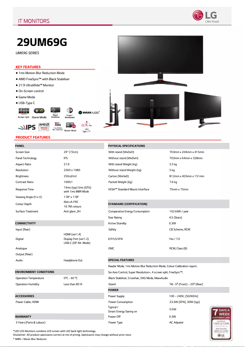 Page n°1 - Fiche technique LG 29UM69G-B