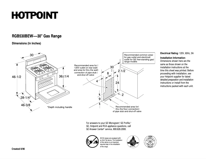 Page n°1 - Fiche technique Hotpoint RGB530BEWWH