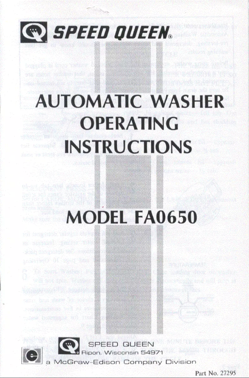 Página 1 del manual Manual de usuario Speed Queen FA0650