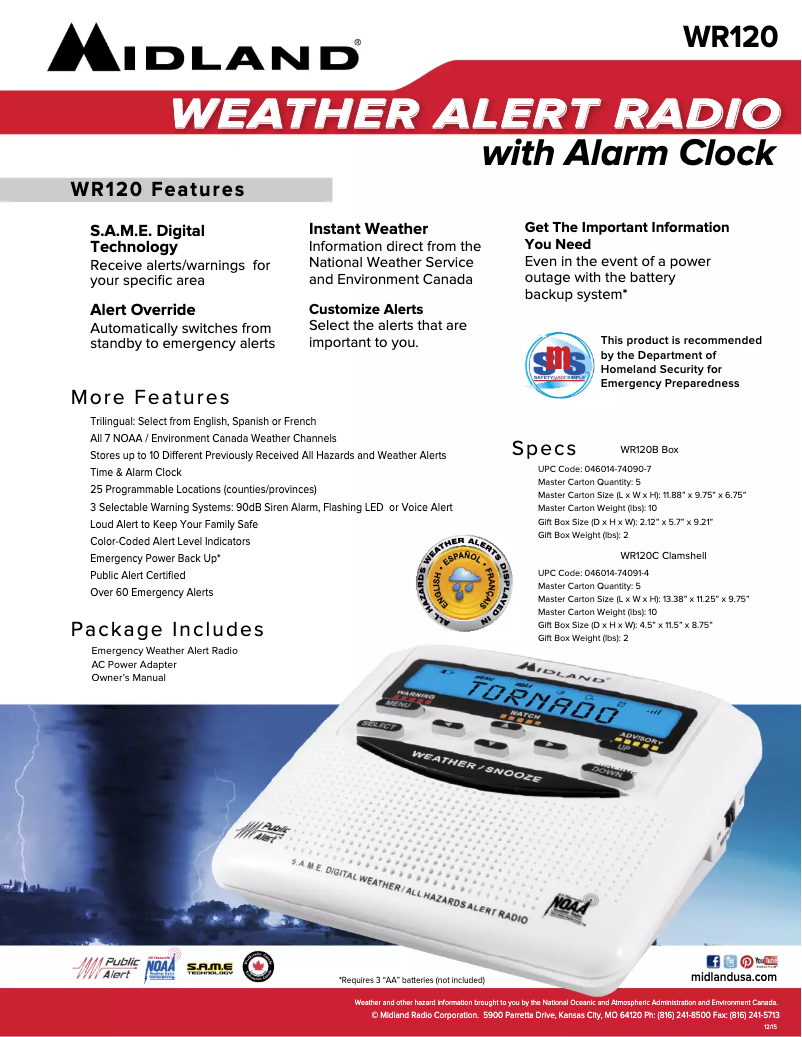 Page n°1 - Fiche technique Midland WR120B