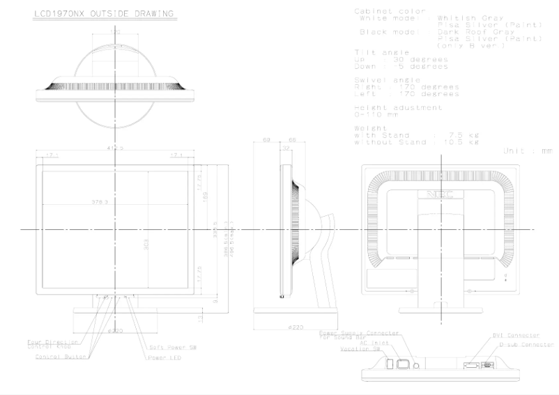 Página 1 del manual Dibujo técnico NEC MultiSync LCD1970NX