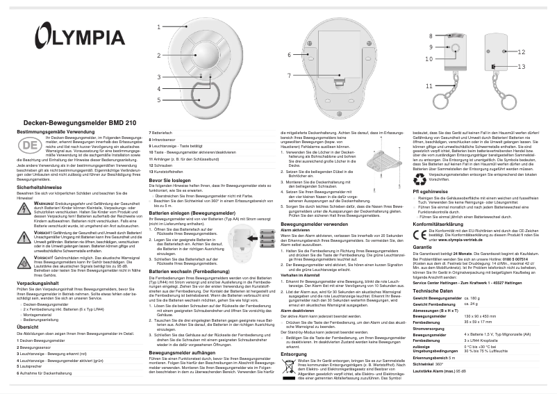 Page n°1 - Manuel utilisateur Olymp BMD 210