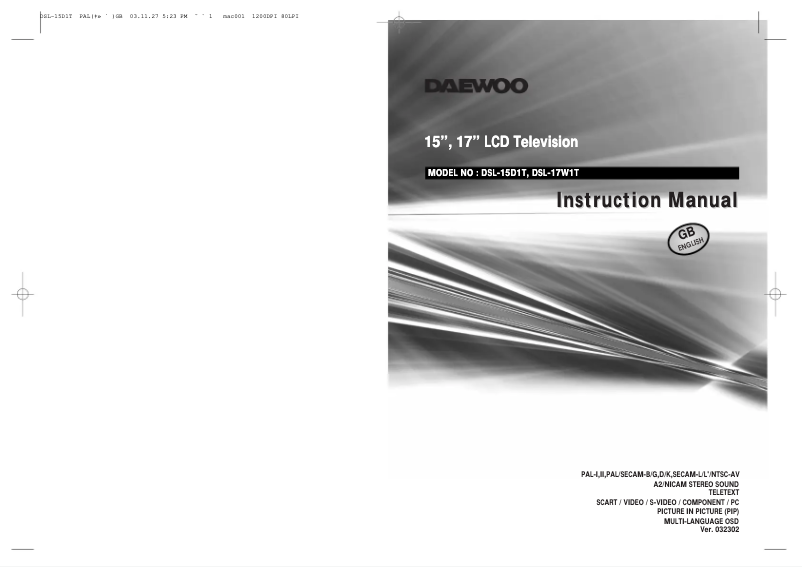 Page 1 de la notice Manuel utilisateur Daewoo DSL-17W1T