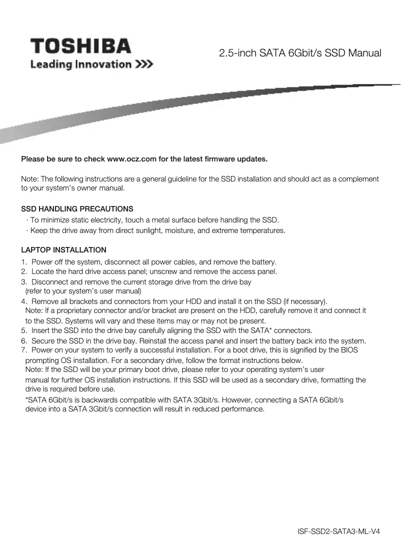 Page n°1 - Manuel utilisateur Toshiba TL100