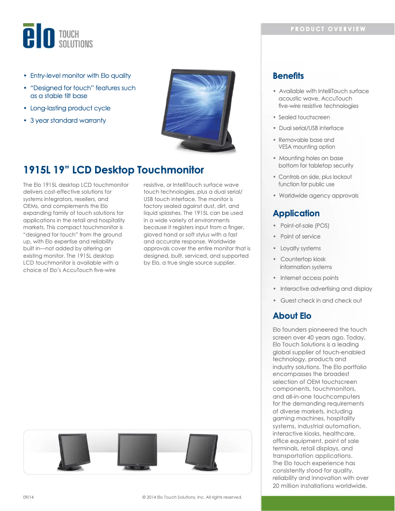 Page 1 de la notice Brochure Elo 1915L