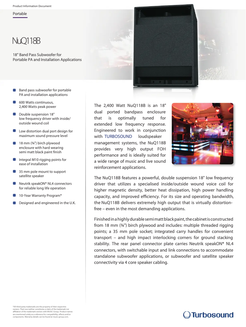 Page n°1 - Fiche technique Turbosound NuQ118B