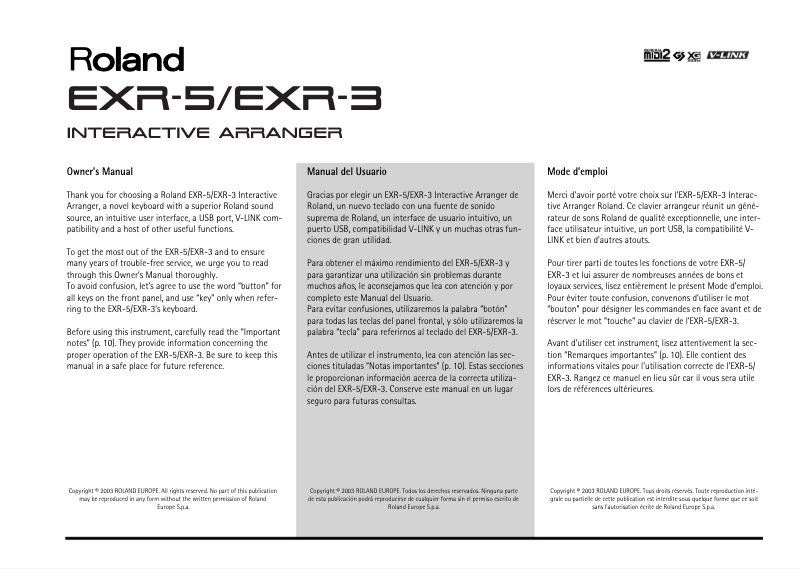 Page n°1 - Manuel utilisateur Roland EXR-3