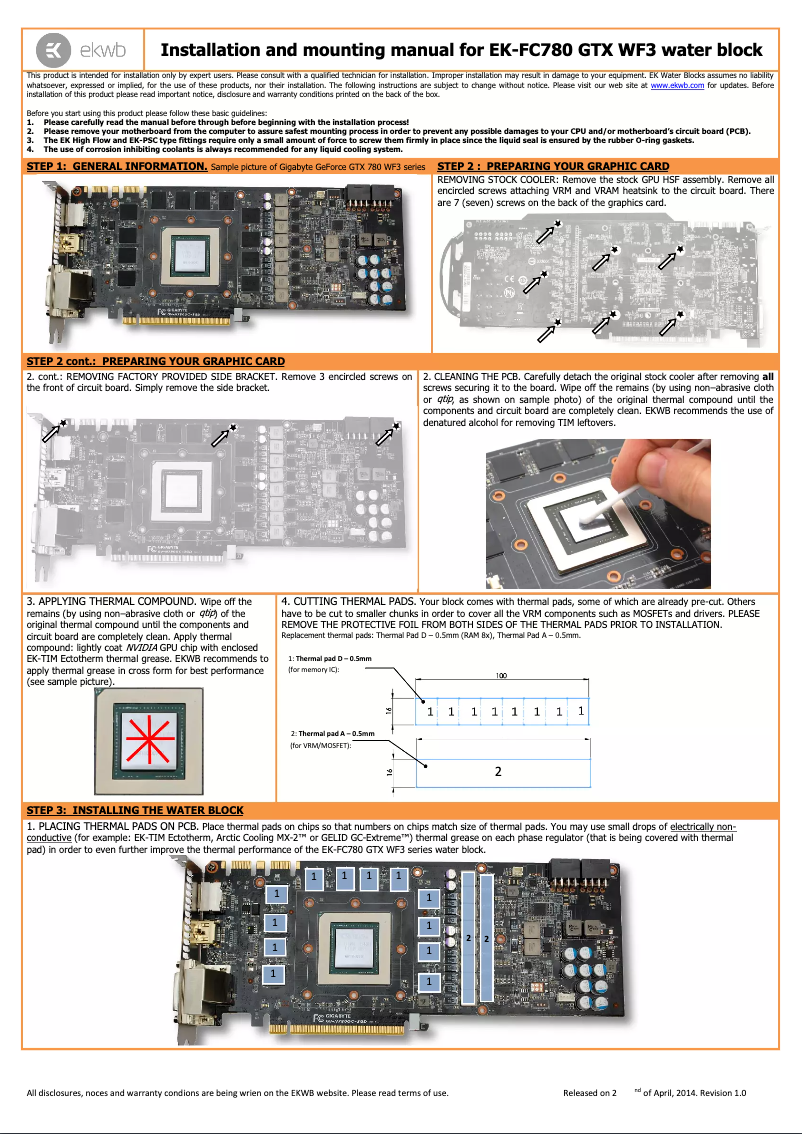 Page n°1 - Manuel utilisateur EK Water Blocks EK-FC780 GTX WF3