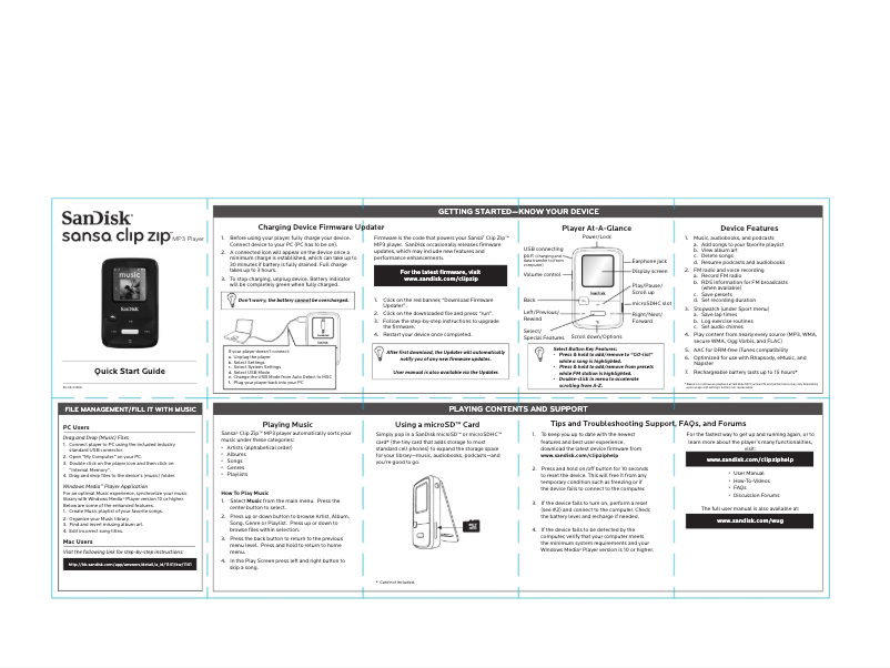 Image de la première page du manuel de l'appareil Sansa Clip Zip