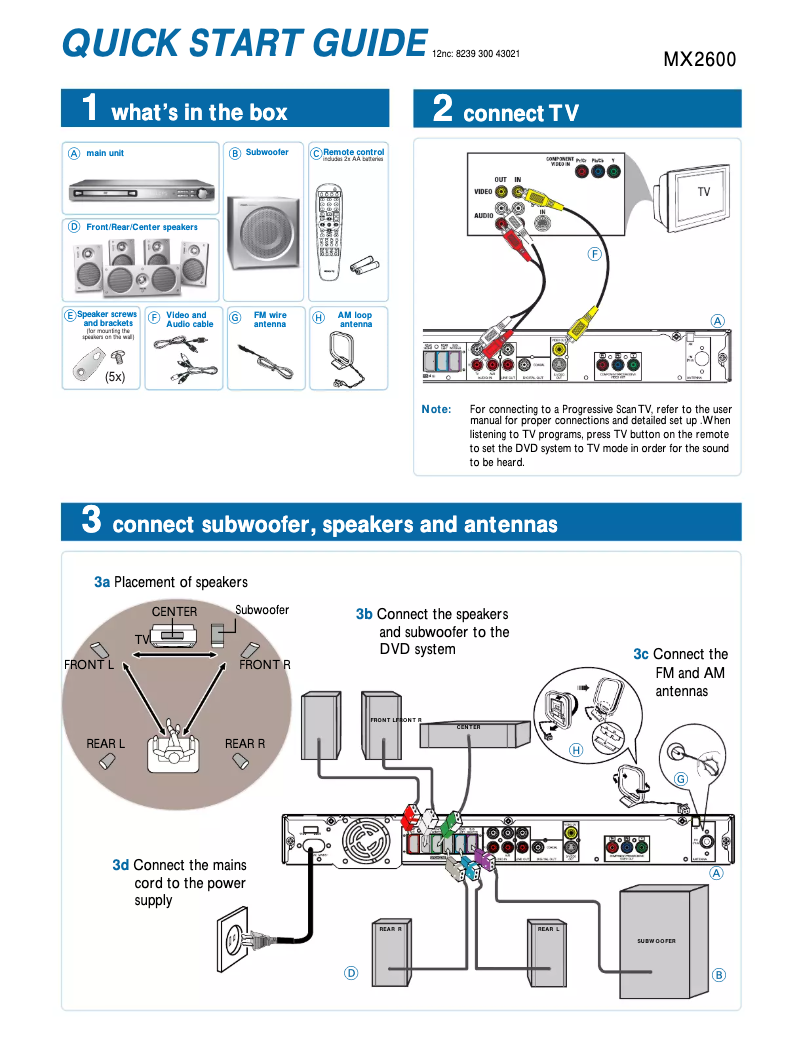 Page n°1 - Guide de démarrage rapide Philips MX2600