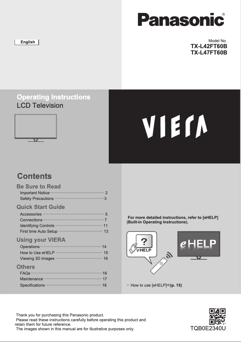 Página 1 del manual Guía de inicio rápido Panasonic Viera TX-L47FT60B