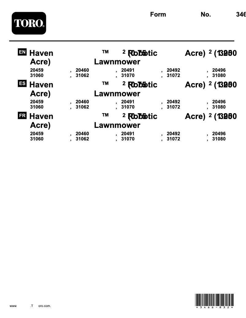 Page 1 de la notice Manuel utilisateur Toro Haven 20496