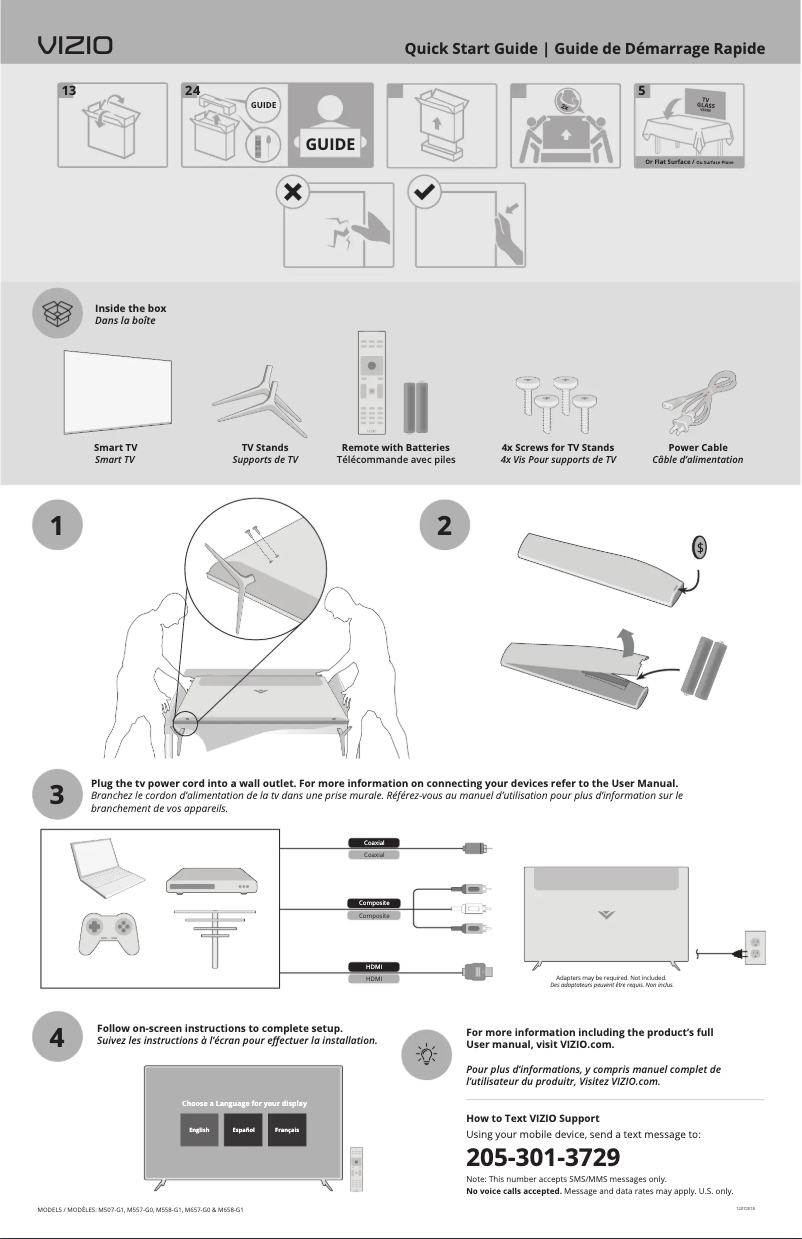 Page 1 de la notice Guide de démarrage rapide VIZIO M557-G0
