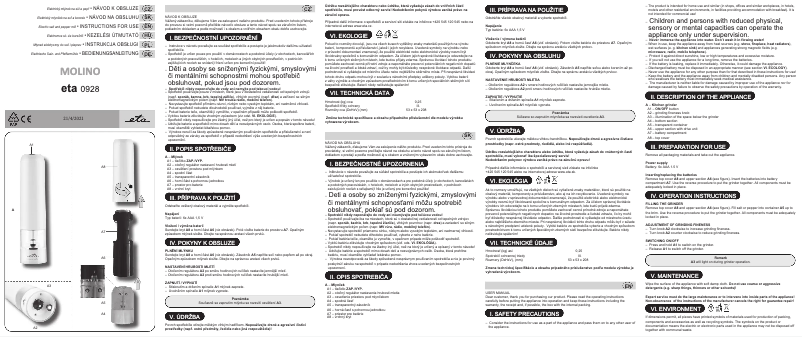 Page 1 de la notice Manuel utilisateur Eta Molino