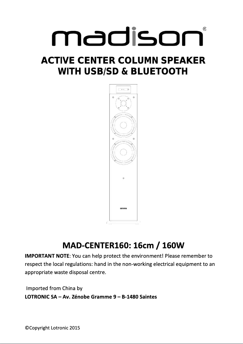 Page n°1 - Manuel utilisateur Madison MAD-CENTER160