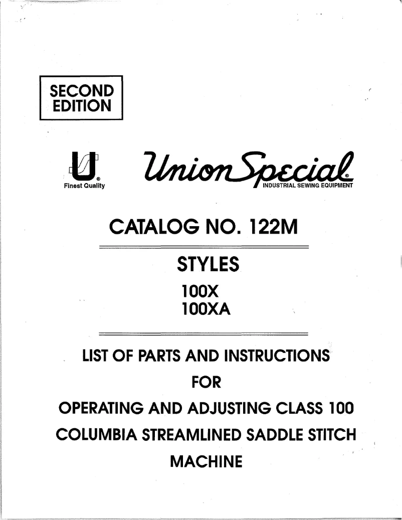 Page 1 de la notice Manuel utilisateur Union Special 100XA