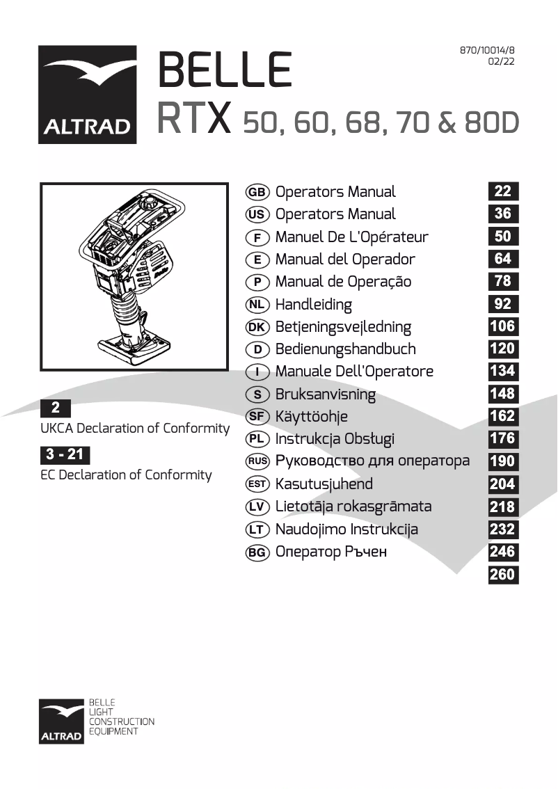Page n°1 - Manuel utilisateur Altrad BELLE RTX 80 D