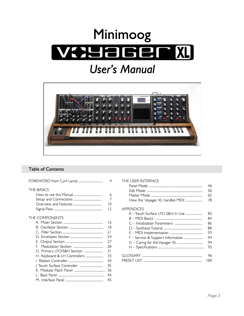 Page n°1 - Manuel utilisateur Moog MiniVoyager XL