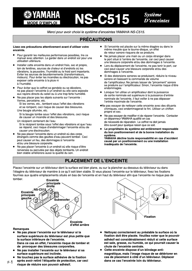 Page n°1 - Manuel utilisateur Yamaha NS-C515