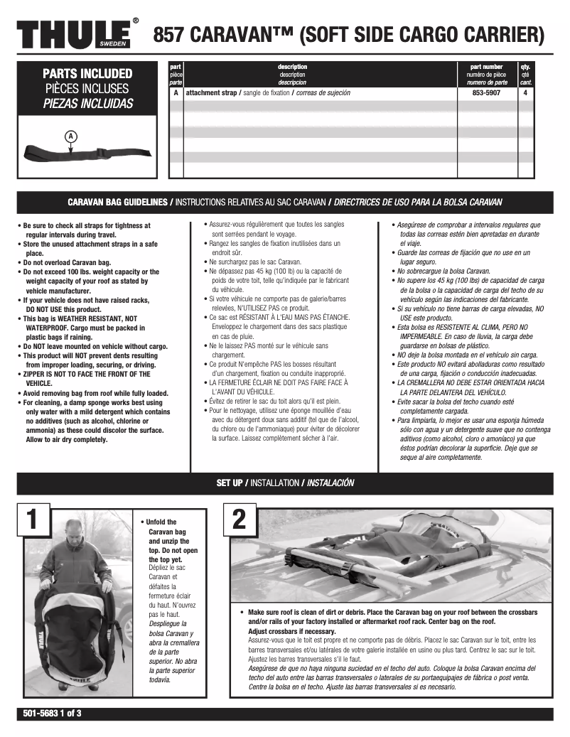 Page 1 de la notice Manuel utilisateur Thule Caravan 857